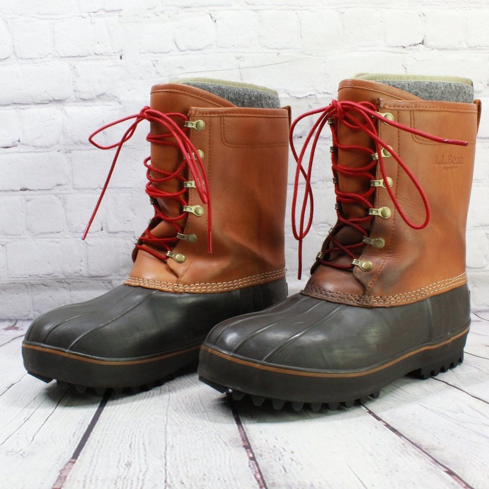 LL BEAN Maine PAC Boots Snow Felt Pack Leather Rubber Boots M 8.5-9 / L 10-10.5 - Picture 2 of 11